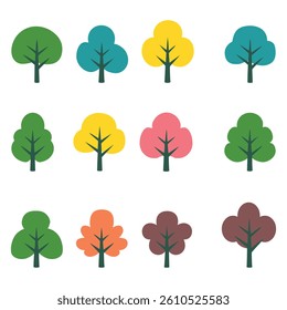 Colorful Tree Icon Set Vector illustration isolated white background