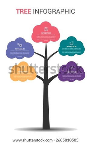 Colorful Tree Infographic with Five Branches for Data Visualization and Growth Steps