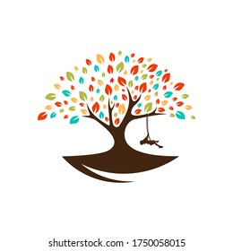Colorful Tree Kids playful Logo vector template, Illustration symbol, Creative design