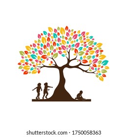 Colorful Tree Kids playful Logo vector template, Illustration symbol, Creative design