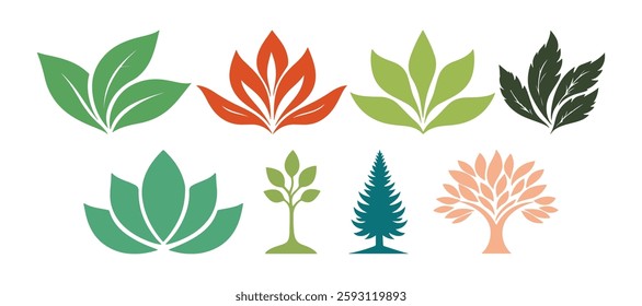 Colorful Tree and Leaf Icons Template