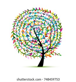 Colorful tree with leaf spiral ornament