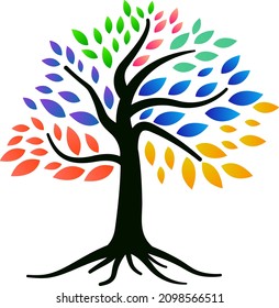 árbol colorido con diseño de iconos vectoriales de hojas