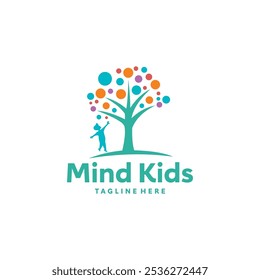 colorful tree logo vector playing children. logo template