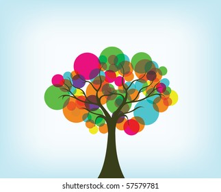 Colorful tree on the blue background