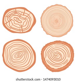 Colorful tree rings on isolated white. Set of objects on isolation background. Line art. Print for your design