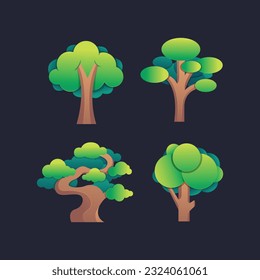 Elemento gráfico de conjunto de árbol colorido, colección de ilustración de gradiente vectorial. icono con estilo lindo