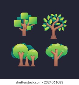 Colorful Tree set graphic element, collection of vector gradient illustration. icon with cute style