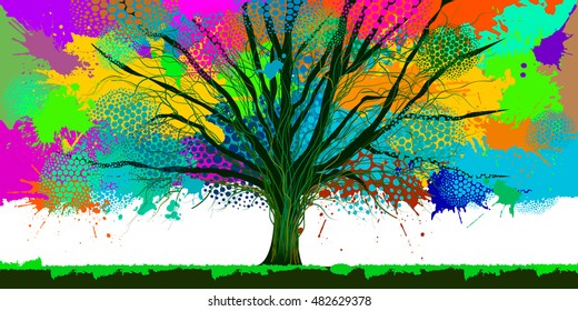 Colorful tree stains of paint. Vector