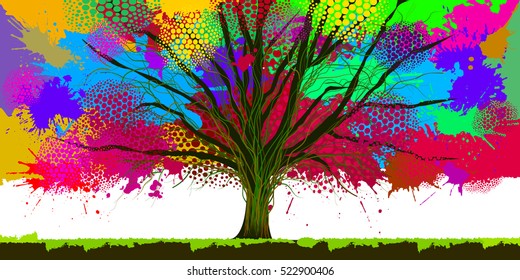Colorful tree stains of paint. Vector