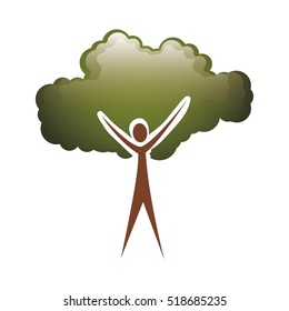 colorful tree trunk human with foliage shape cloud