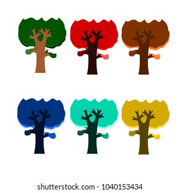 Colorful tree vector collection on a white background can be used for both media and web sites