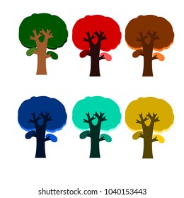 Colorful tree vector collection on a white background can be used for both media and web sites