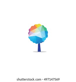 Colorful tree vector, hexagon, polygonal tree illustration, tree logo, low poly style