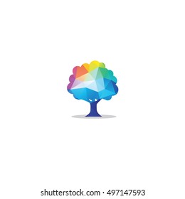 Colorful tree vector, hexagon, polygonal tree illustration, tree logo, low poly style