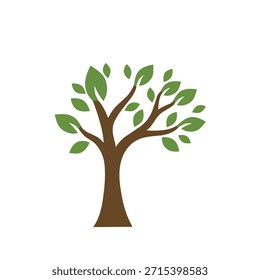 Ilustración vectorial colorida del árbol con las hojas verdes y el tronco marrón, perfecto para los temas de la naturaleza, los proyectos del eco, los diseños ambientales, los materiales de la educación, y las imágenes amistosas