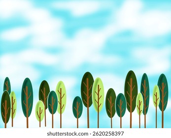 Kleurrijke boom vector illustratie op blauwe hemel achtergrond voor de dag van de aarde met kopieerruimte. Ontwerp voor behang, poster, banner, kaart, print, web en verpakking.