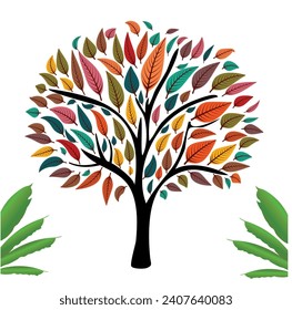 colorful tree with vibrant leaves hanging branches vector design white background svg