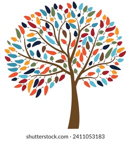 colorful tree with vibrant leaves hanging branches white background svg