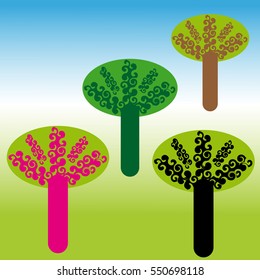 Colorful trees on a colorful background. Vector illustration.