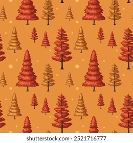 Colorful trees on an orange background