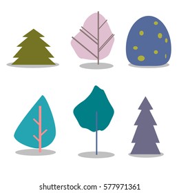colorful trees on a white background. Vector illustration.
