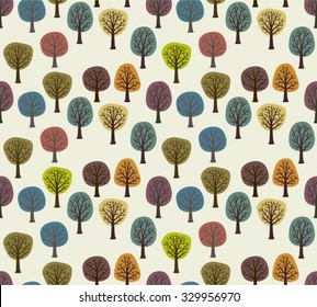 Colorful trees vector seamless background