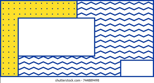 Tendencia colorida Neo Memphis patrones geométricos horizontales yuxtapuestos con brillantes bloques de negrita de zags zig color, calambres. Diseñar composición de elementos de fondo. Revista, folleto, pancarta
