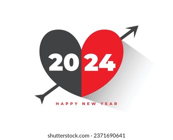 Colorful trendy 2024 number design with a love heart for a Happy New Year greeting.