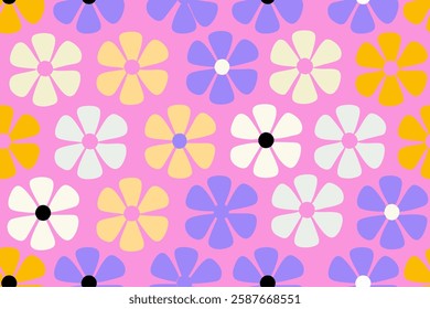 Colorful trendy abstract flower art seamless pattern 