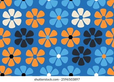 Colorful trendy abstract flower art seamless pattern 