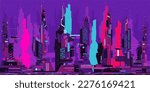 Colorful Trendy Abstract Futuristic Sci-fi Cyber Space City Landscape Vector Illustration