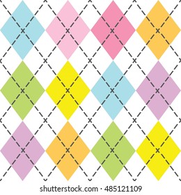 Colorful And Trendy Argyle Seamless Pattern - Modern Flat Design In Teal, Pink, Yellow, Orange, Green, And Purple