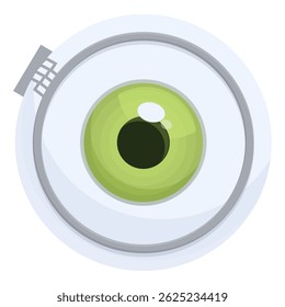 Colorful and trendy cartoon eye design icon with green eyeball and eyelash on a white background. Isolated vector illustration for branding and logo