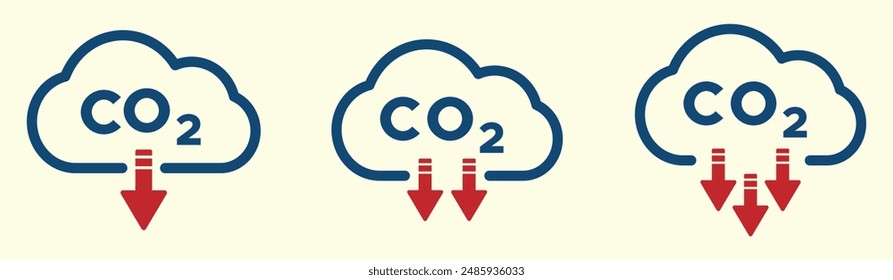 Colorful trendy CO2 reduction flat graphic vector icons set