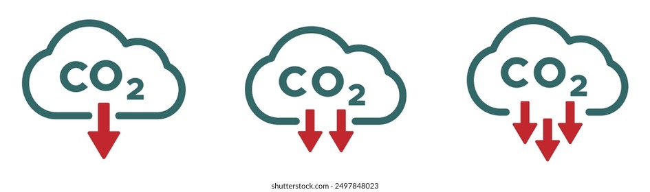 Colorful trendy CO2 reduction flat vector icons set