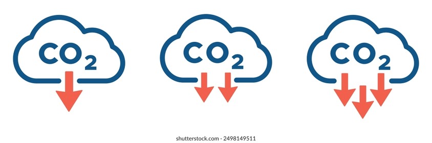 Iconos planos de vectores de reducción de CO2 de moda coloridos