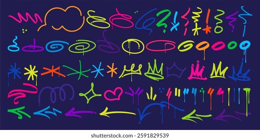 Colorful Trendy Dirty Doodle Urban Street Art Graffiti Tags And Symbols Vector Elements Set Collection