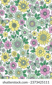 COLORFUL TRENDY FLORAL SEAMLESS PATTERN IN EDITABLE VECTOR FILE