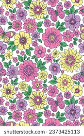 COLORFUL TRENDY FLORAL SEAMLESS PATTERN IN EDITABLE VECTOR FILE