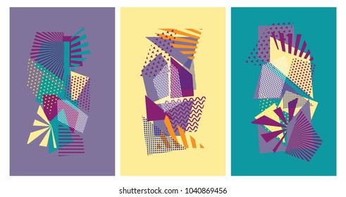Coloridos elementos planos geométricos de diseño de los memphis. Textura de estilo pop artístico. Diseño abstracto moderno de carteles y plantillas de portada