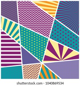 Colorful trendy geometric flat elements of pattern memphis. Pop art style texture. Modern abstract design poster and cover template