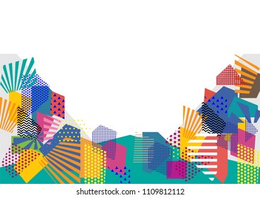 Coloridos elementos planos geométricos de diseño de los memphis. Textura de estilo pop artístico. Diseño abstracto moderno de carteles y plantillas de portada