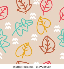 Colorful trendy leaves drawing pattern