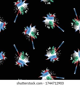 Colorful Trendy palm trees fill in with tropical leaves seamless pattern vector EPS10,Design for fashion,fabric,web,wallpaper,wrapping,cover and all prints on black.