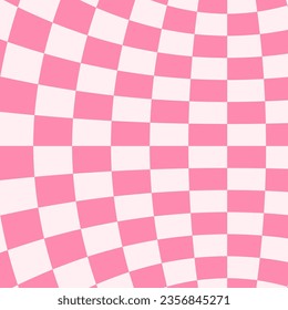 Colorful trendy psychedelic checkerboard, square pattern background. Geometric pink pastel square background in vintage retro style. Vector illustration