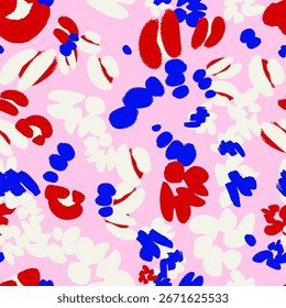 Colorful trendy seamless pattern with different abstract flowers. Vector background, design, print, textile, wrapping paper