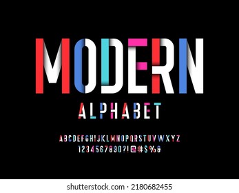 Colorful trendy style alphabet design with uppercase, numbers and symbols - Shutterstock ID 2180682455