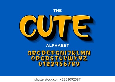 Colorful trendy style alphabet design with uppercase, numbers and symbols