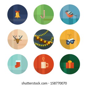 Colorful Trendy Vector Icon Set. Christmas. New Year.